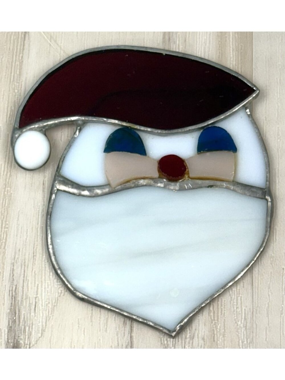 VTG Handmade 4" Santa Claus Face Stained Glass Christmas Ornament Suncatcher